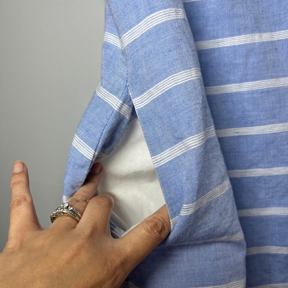 Talbots Womens Blue White Striped Linen Cotton Shift Dress Crochet Lace Trim 12 - Picture 4 of 7